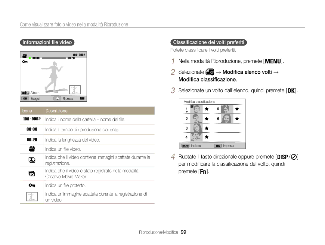 Samsung EC-WB850FBPBE1 manual Come visualizzare foto o video nella modalità Riproduzione, Informazioni file video  